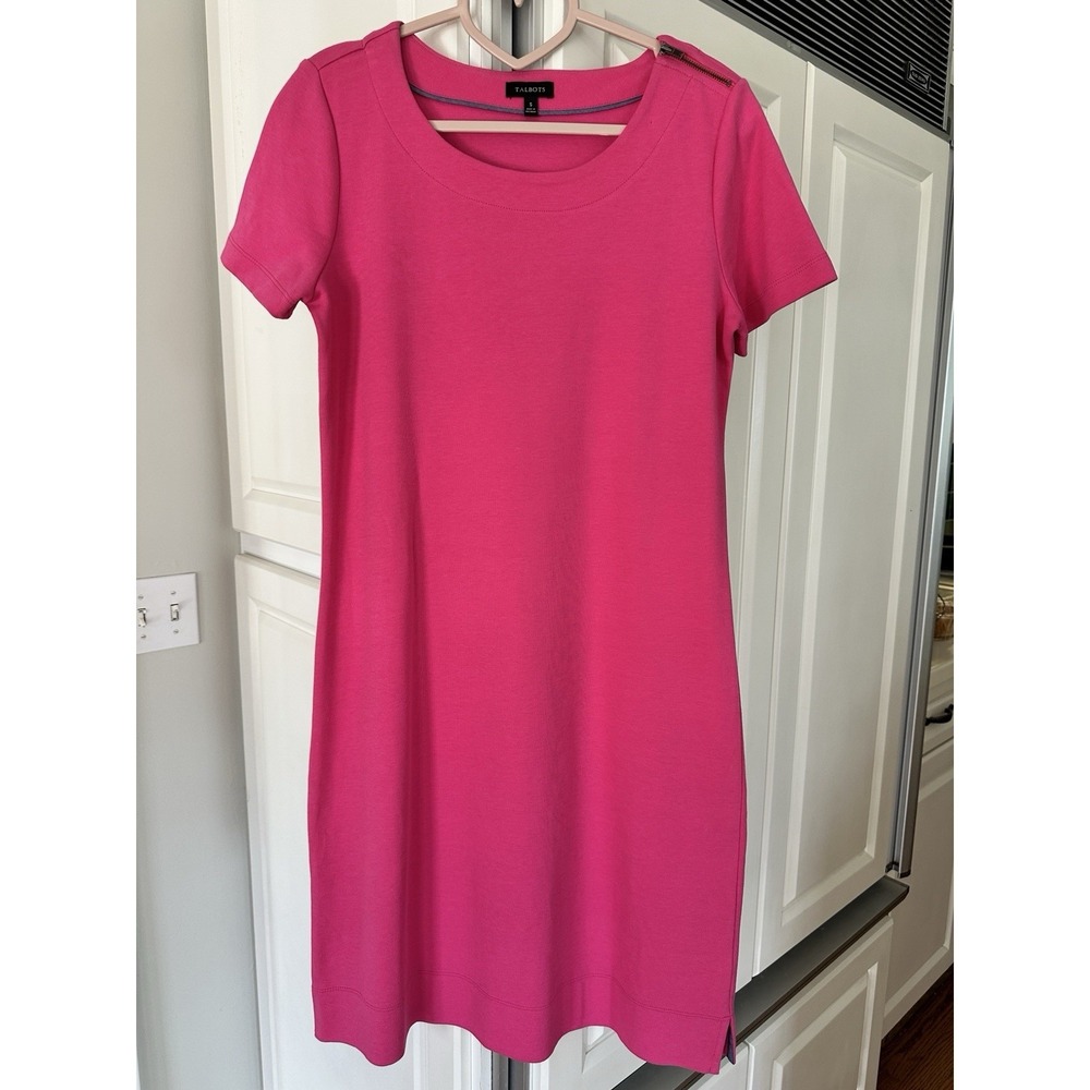 Talbots Pink Cotton Shift Dress with Zip Shoulder Detail Women's Size Small